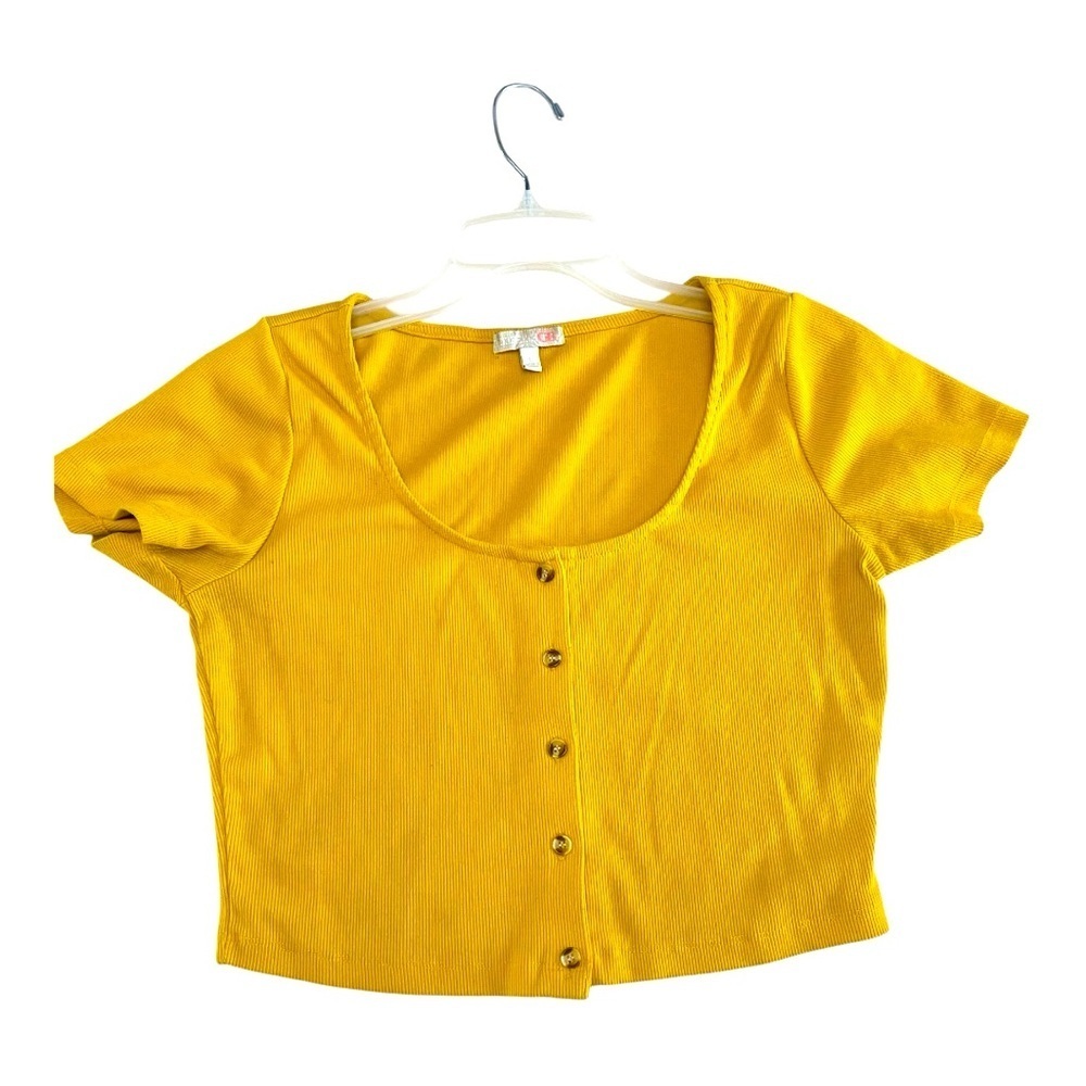 Gianni Bini Yellow Crop Buttoned Blouse